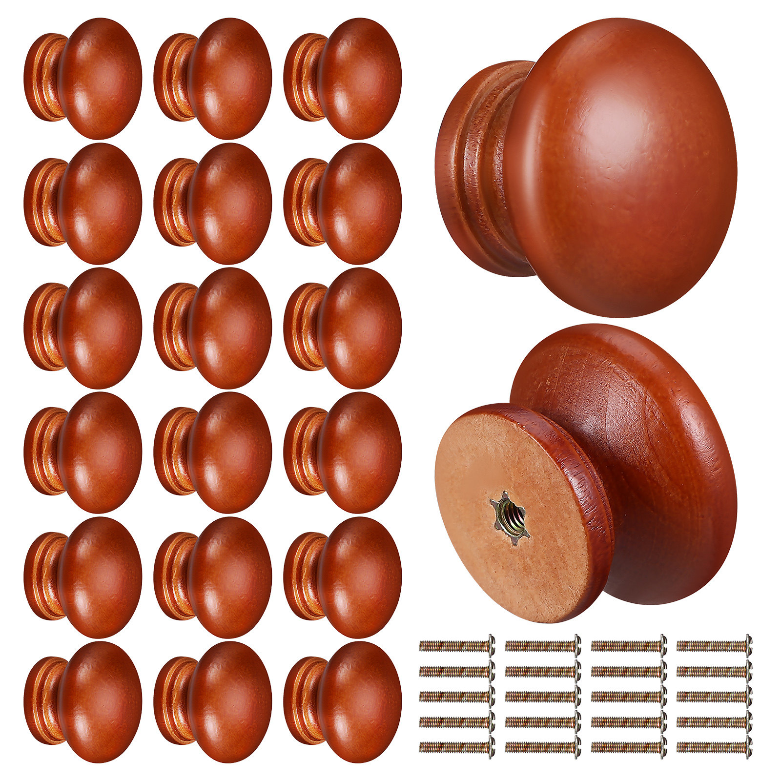 Furniture Hardware Drawer Pulls - 20Pcs Solid Wood Knobs Polished Round