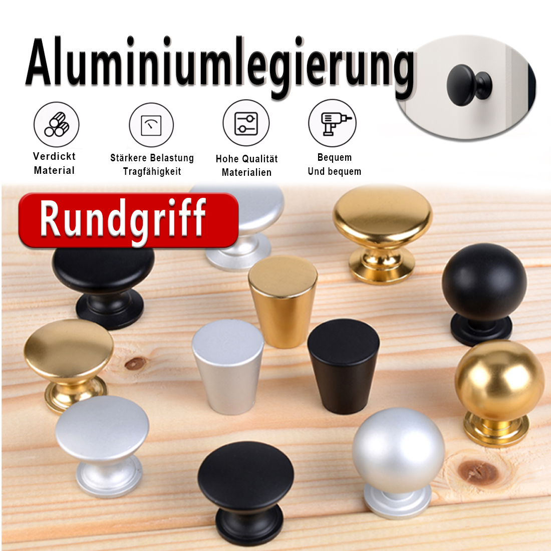 Furniture Hardware Drawer Pulls - 5PCS Aluminum Kitchen Cupboard Round Shape