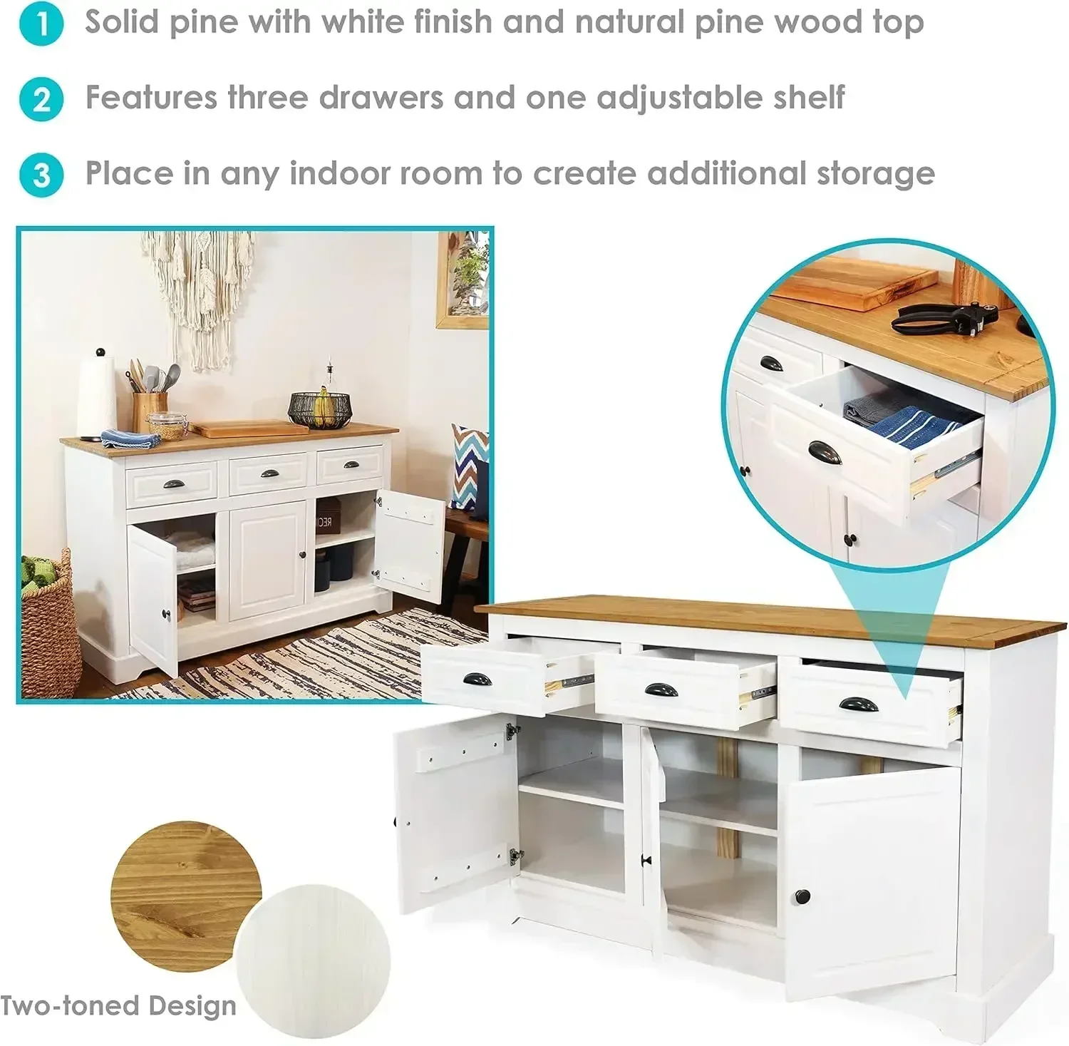 XMSJ-Sale Solid Pine Sideboard - Zinc Furniture Hardware recensione e prezzo